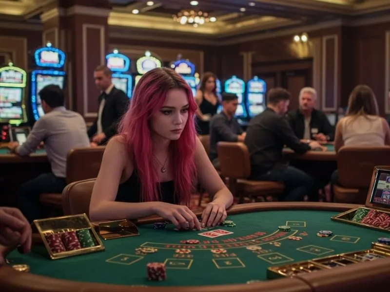 Young woman seriously playing online games on masaya365 platform