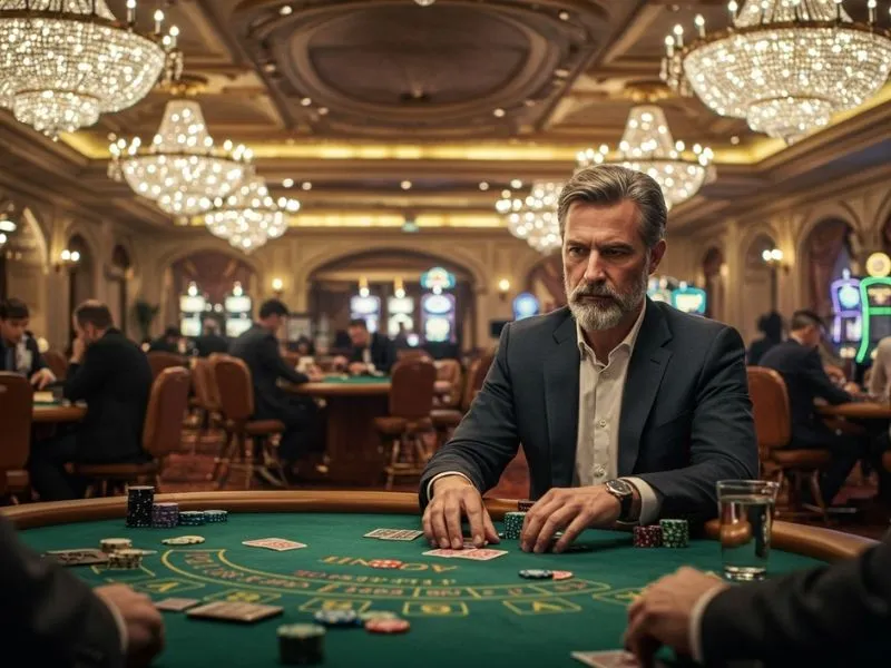 "Pagtaya man serious playing online casino games with focus and strategy"