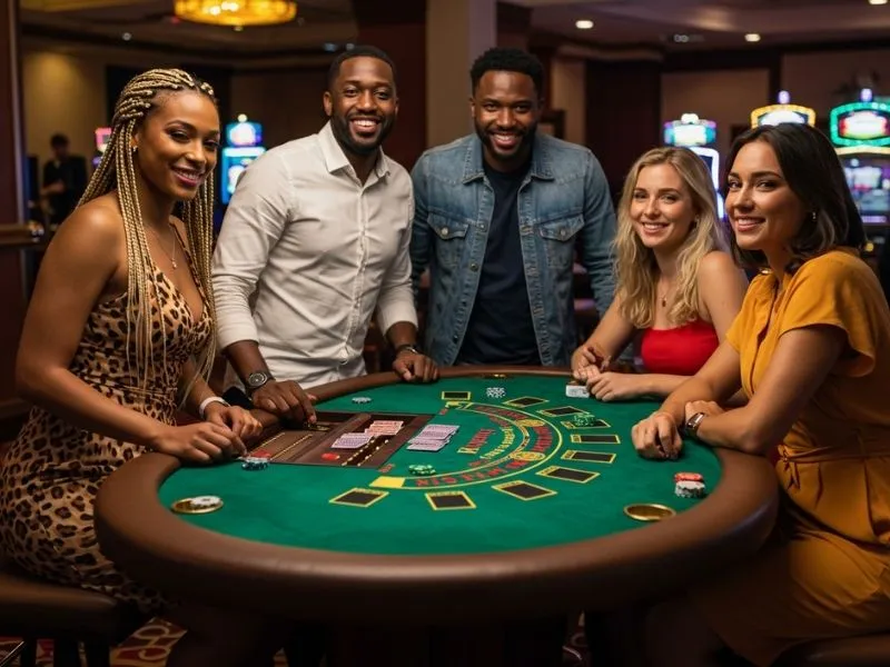 "Friends enjoying games together on the PH365 live casino app, having fun and winning online."