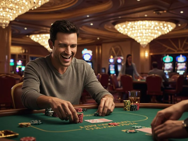 Happy man excitedly playing at Apex8 Online Casino