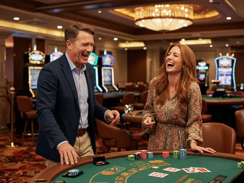 Sweet couple enjoying their time playing games at bbjl online casino.