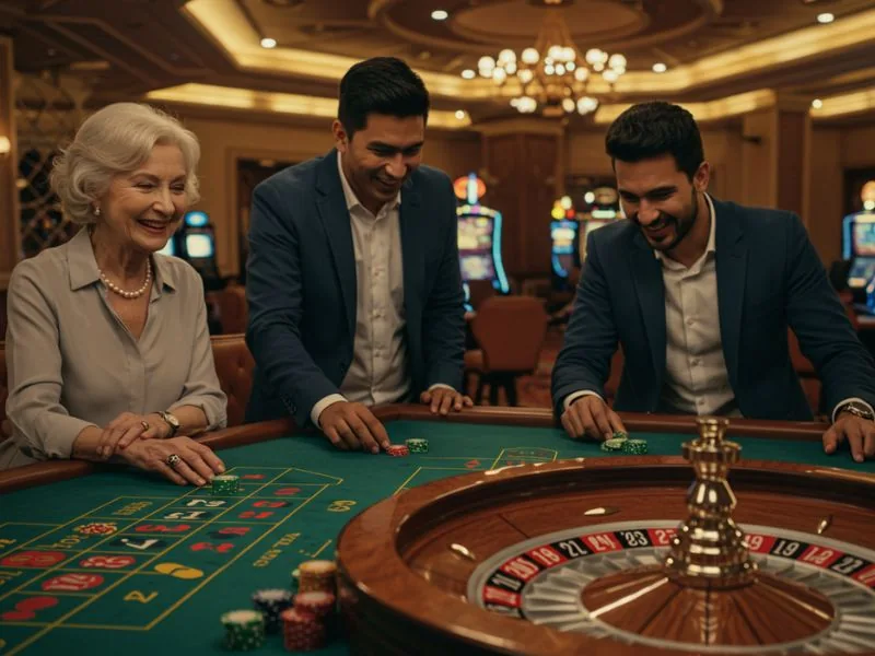 BMY12 Online Casino Login happy sons enjoying casino games with their mother.