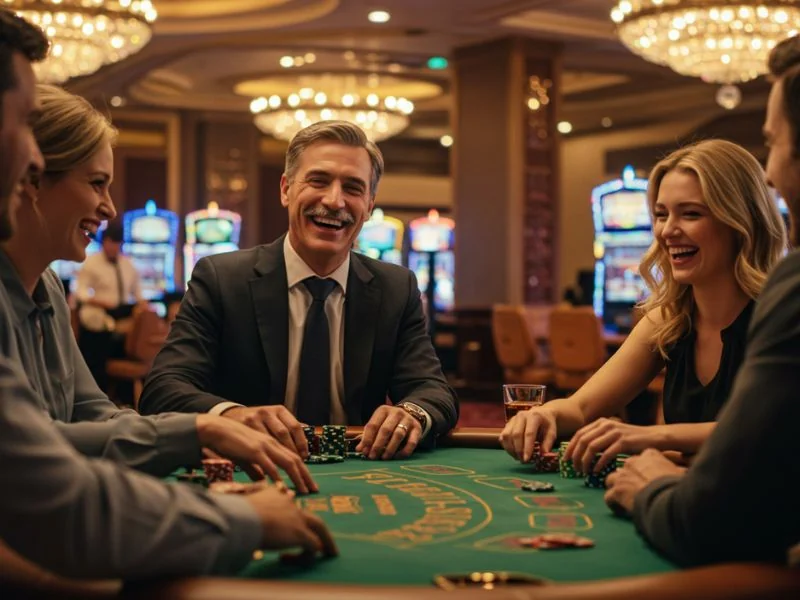 Happy friends enjoying games together at Do888 Online Casino