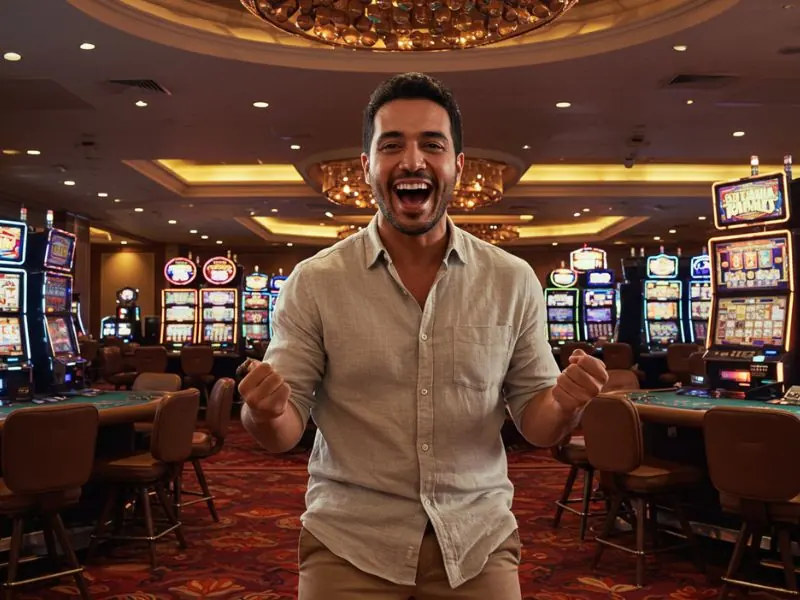 Happy man cheering for his big win at Do888 Online Casino
