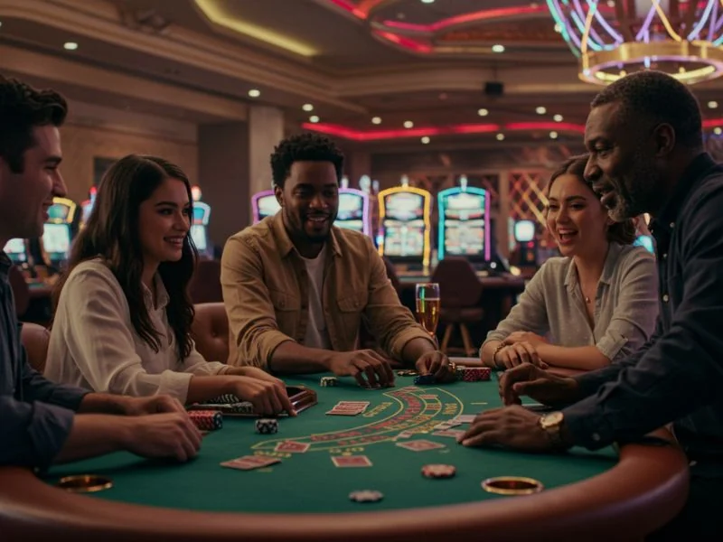 G7Bet Online Casino happy friends bonding over shared strategies during an exciting game.