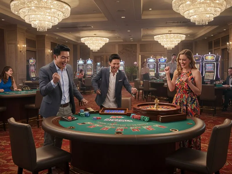 Happy friends enjoying roulette at Milton 888 Online Casino