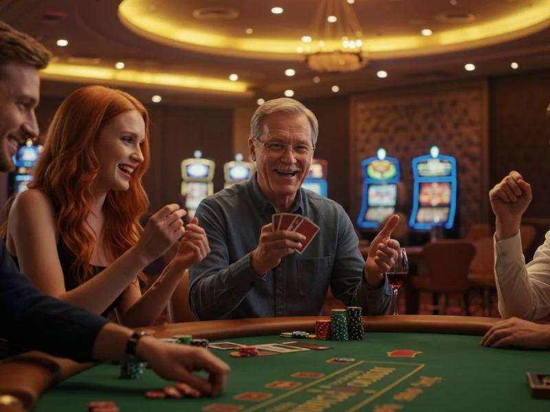 Online Casino Free 100 happy father and daughter enjoying playing casino games together.