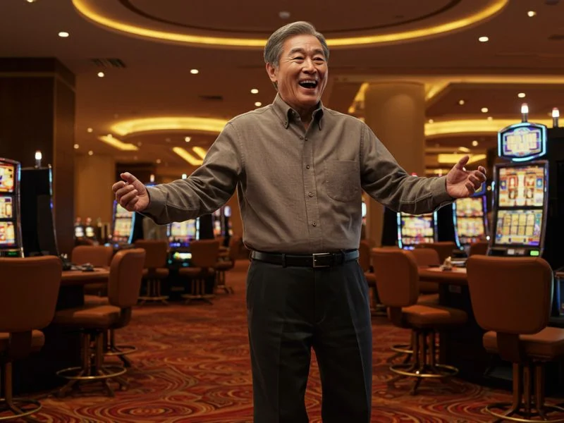 Happy elderly man excited to play at an online casino using GCash