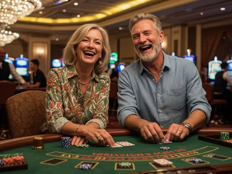 Lovely elderly couple spending quality time together, enjoying games at ph444 online casino.