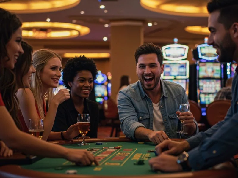 SW888 Online Casino happy friends enjoying and bonding while playing exciting casino games together.