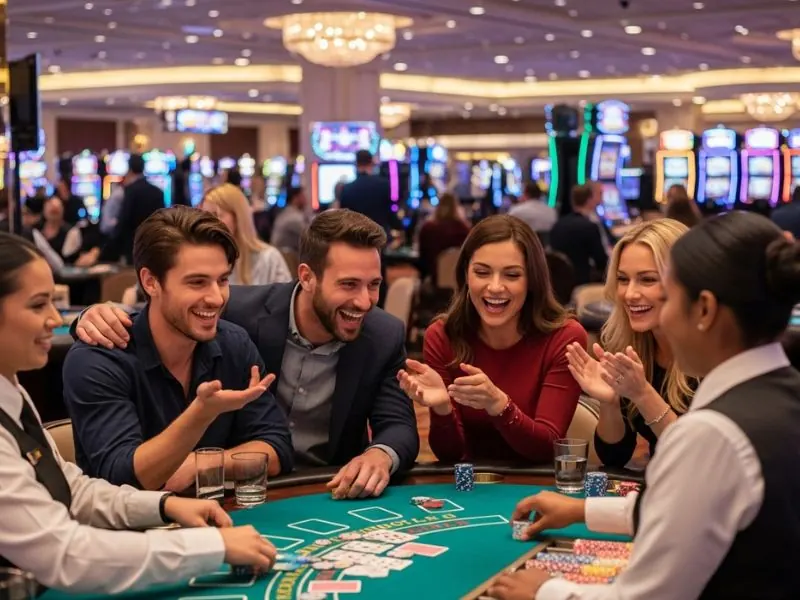 Eureka Online Casino group of friends enjoying live dealer games.