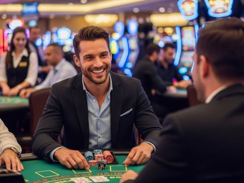 Pagtaya Online Casino buddy holding chips ready to bet.