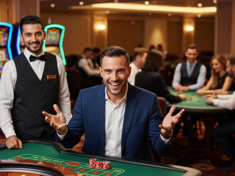 Pharmacy Online Casino player smiling with confidence after hitting the jackpot.