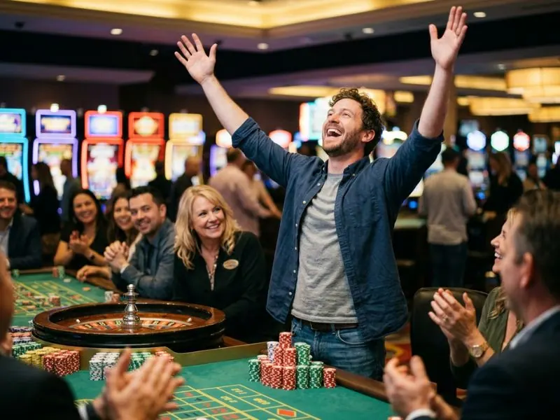 BBJL online casino happy player celebrating win after casino game