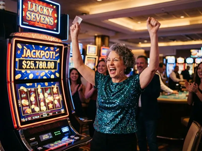 Online casino with free signup bonus happy player celebrating a surprise win