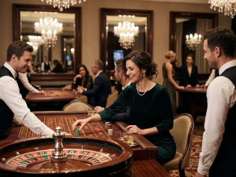 Chic woman enjoying exciting night of casino entertainment at Kings Casino