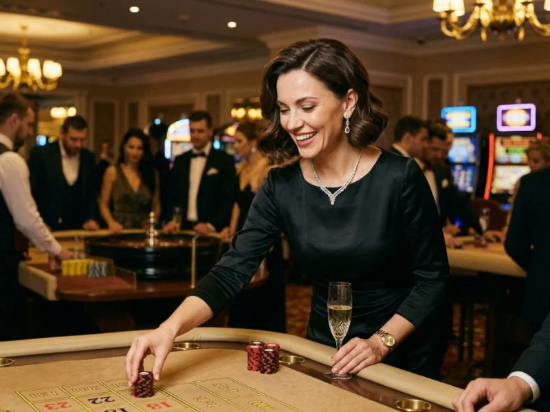Elegant woman enjoying luxurious casino evening at Kings Casino