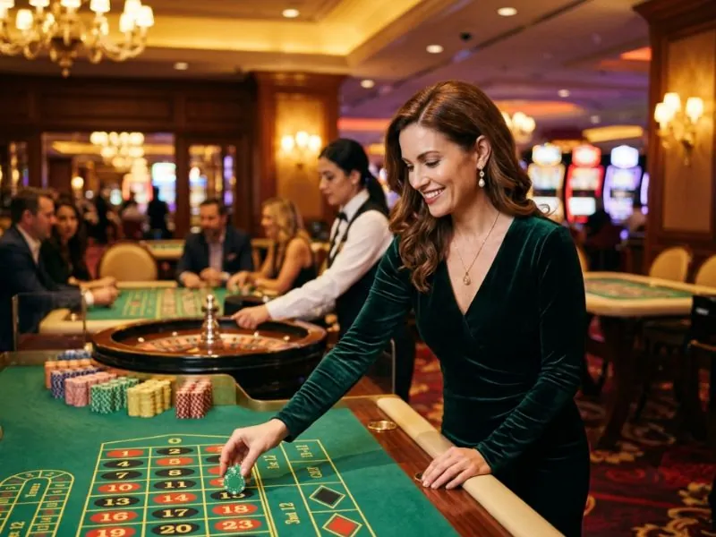 Beautiful woman enjoying relaxing luxurious casino experience at Lucky Cola.com casino