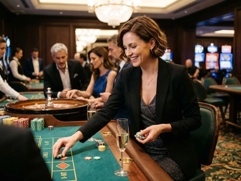 Charming woman immersed in casino excitement at PHCash.com casino